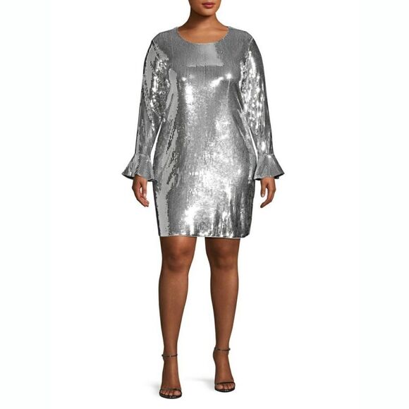 New! MICHAEL KORS Women's Sequined Flare Sleeve Dress Plus Size 1X Stretchy - Picture 4 of 5
